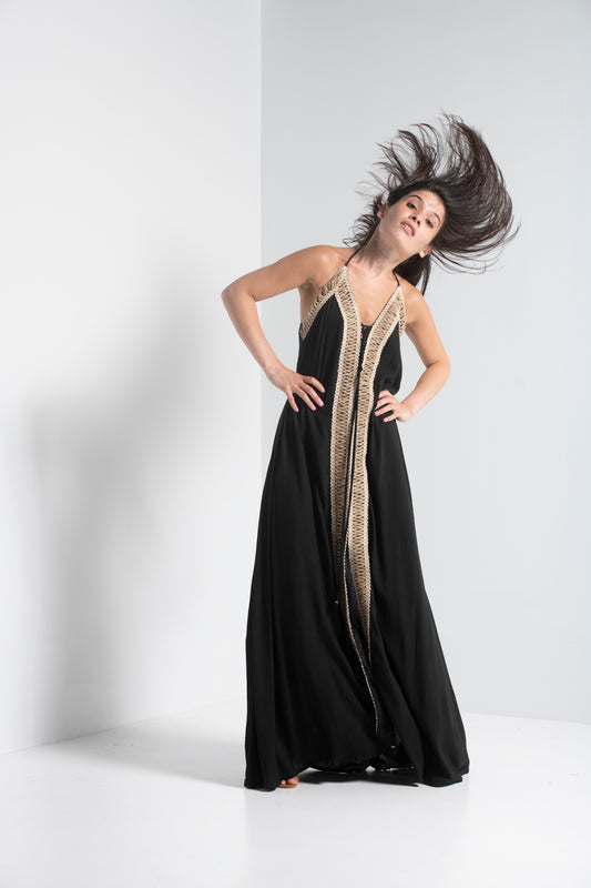 Rayon Midi Dress | Rayon Black Dress | Sleeves Rayon Dress | iriswand
